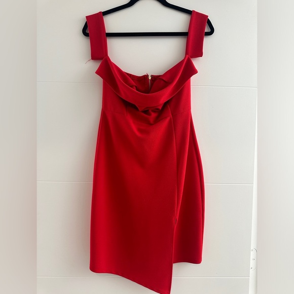 Red off the shoulder formal wedding event mini dress L - Picture 6 of 10